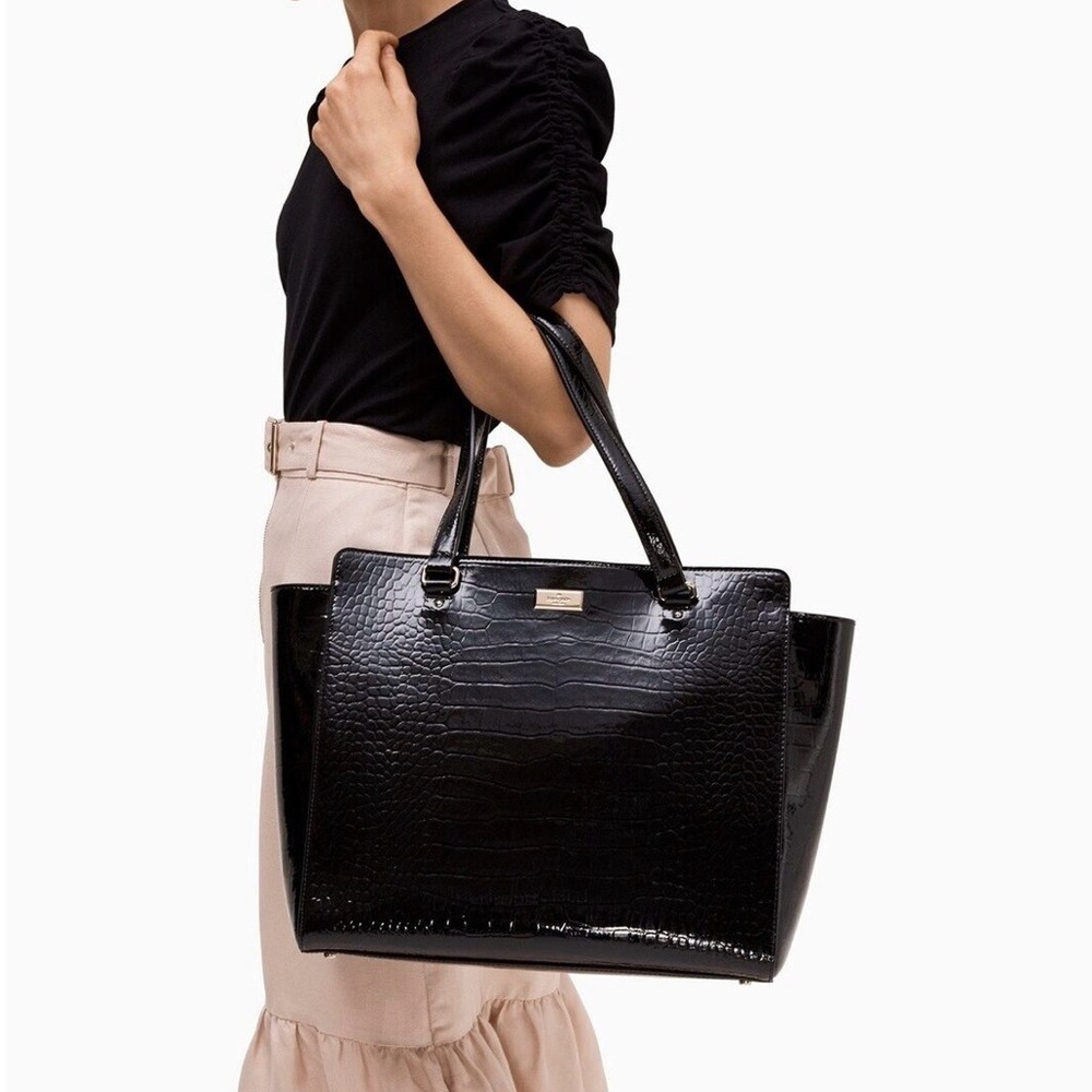 Kate Spade Elissa Bristol Large Black Croc Tote Bag - Like New with No Flaws! ♠️
